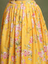 Girl's Yellow Floral Print Crop Top & Lehenga Set With Dupatta